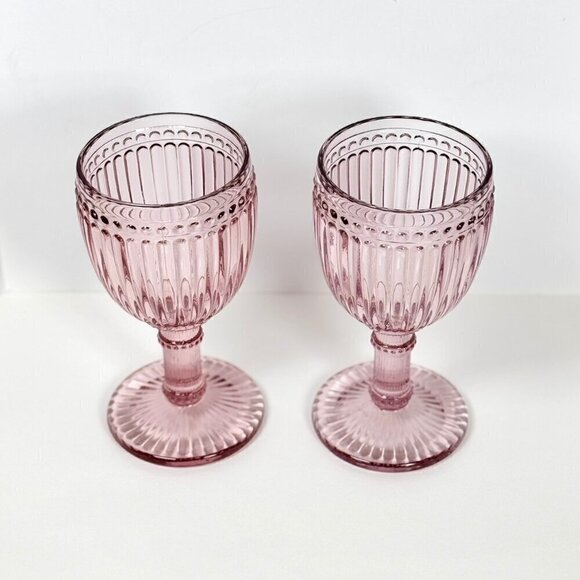 Rosanna Wine Glasses Set of 2 8 OZ Pink Thick Glass Fancy French Country Boho - Picture 5 of 8